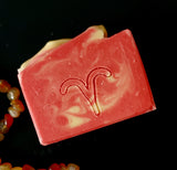 Aries astrology soap Red and gold swirls with stamped Aries symbol