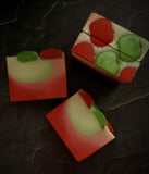 Apple Sage artisan soap Red and green ombre with  red and green soap apples on top