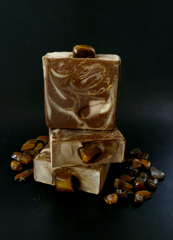 Tiger's eye crystal soap brown and gold swirled soap 
