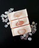 Rose quartz crystal soap. Pink soap with crystal on top