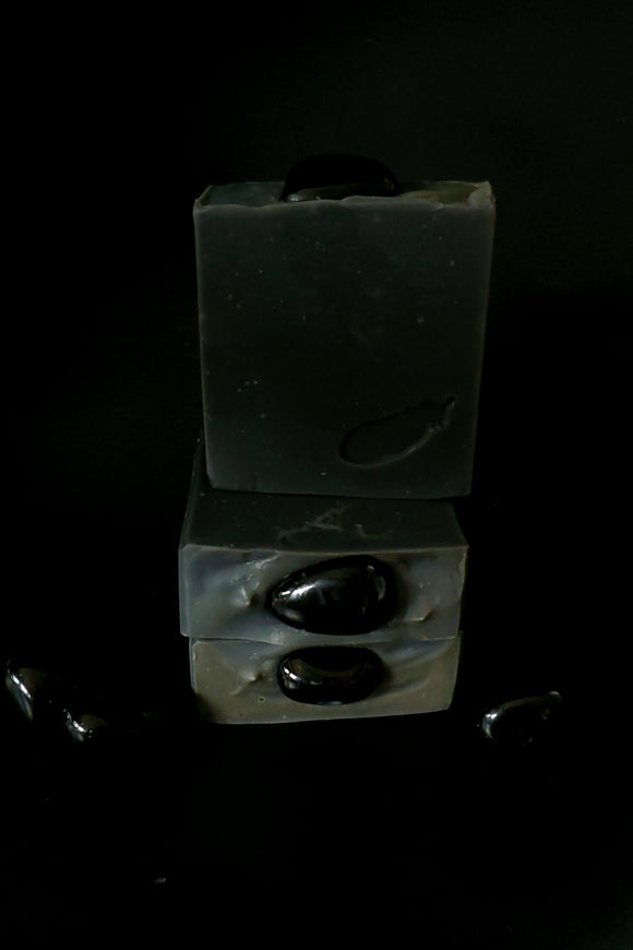black soap with genuine obsidian crystal