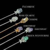 Genuine Crystal Hair Pins on silver and gold colored, metal alloy hair stick