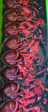 Red and black soap with anatomical heart on top.