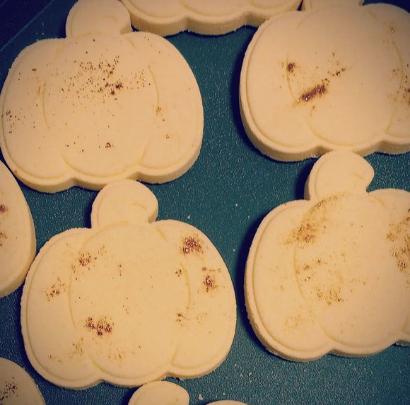 Orange Pumpkin shaped bath bombs with eco glitter sprinkled on top