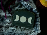 Moon Magick Soap Bar. Black soap with white triple moon soap embeds