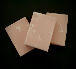 Rose Quartz Artisan Soap. Pink soap with white mica lines.