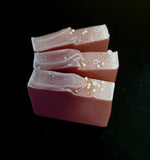 Soiree artisan soap. Pink soap with white sugar pearls and jojoba beads