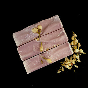 Bloom Magick artisan soap purple with jasmine flowers on top