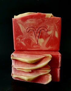 Aries astrology soap Red and gold swirls with stamped Aries symbol