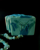 Virgo Astrology Soap. Green swirled soap with virgo astrology sign stamped on the front
