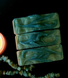Virgo Astrology Soap. Green swirled soap with virgo astrology sign stamped on the front
