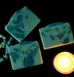 Virgo Astrology Soap. Green swirled soap with virgo astrology sign stamped on the front