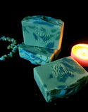 Virgo Astrology Soap. Green swirled soap with virgo astrology sign stamped on the front