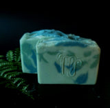 Virgo Astrology Soap. Green swirled soap with virgo astrology sign stamped on the front