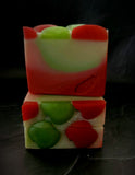 Apple Sage artisan soap Red and green ombre with  red and green soap apples on top