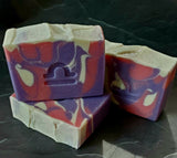 Libra Astrology Soap. White, pink and purple swirled soap with Libra astrology symbol stamped in front