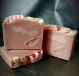 Snow Fairy Queen artisan soap. Pink soap with pink soap crown and cream snowflakes