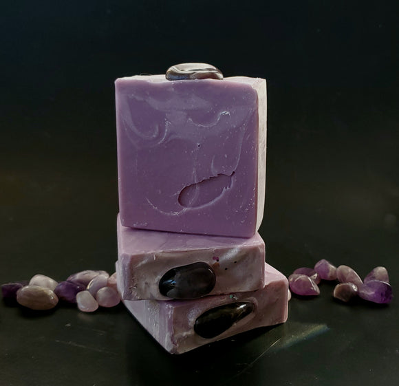 genuine chevron amethyst soap. Purple soap with amethyst on top