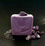genuine chevron amethyst soap. Purple soap with amethyst on top