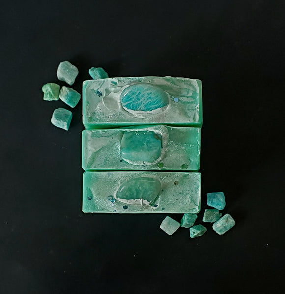 Genuine Amazonite Soap. Teal soap with amazonite on top