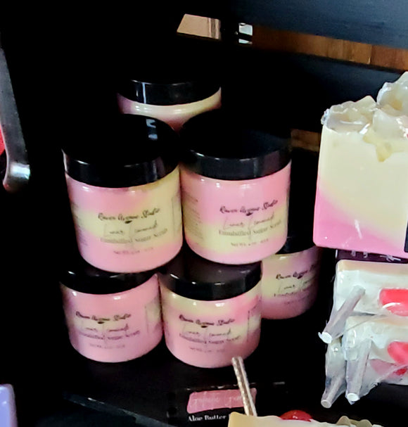Lunar Lemonade Sugar scrub. Pink and yellow sugar scrub.