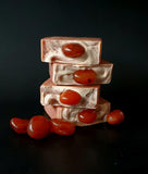 Carnelian Crystal soap Red and gold swirl soap bar with crystal on top