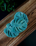 Monstera Mama Aloe Vera Soap bar. Green and yellow monstera leaf shaped soap bar