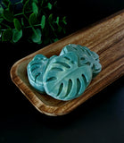 Monstera Mama Aloe Vera Soap bar. Green and yellow monstera leaf shaped soap bar