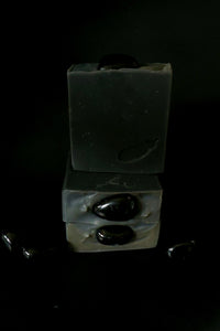 black soap with genuine obsidian crystal