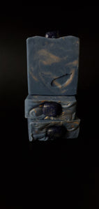 Blue with gold swirl soaps with genuine lapis lazuli crystal
