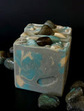 Blue, grey and gold swirled soap with genuine labradorite crystal