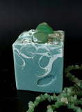 Green soap with white swirls,  genuine aventurine  crystal