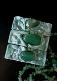 Green soap with white swirls,  genuine aventurine  crystal