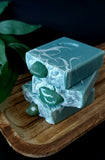 Green soap with white swirls,  genuine aventurine  crystal