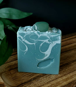 Green soap with white swirls,  genuine aventurine  crystal