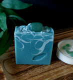 Green soap with white swirls,  genuine aventurine  crystal