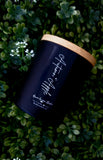 autumn apple soy candle in matte  black jar with bamboo lid