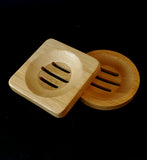 Honey colored slated bamboo soap dish, square and circle shape
