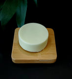 Honey colored slated bamboo soap dish, square shape