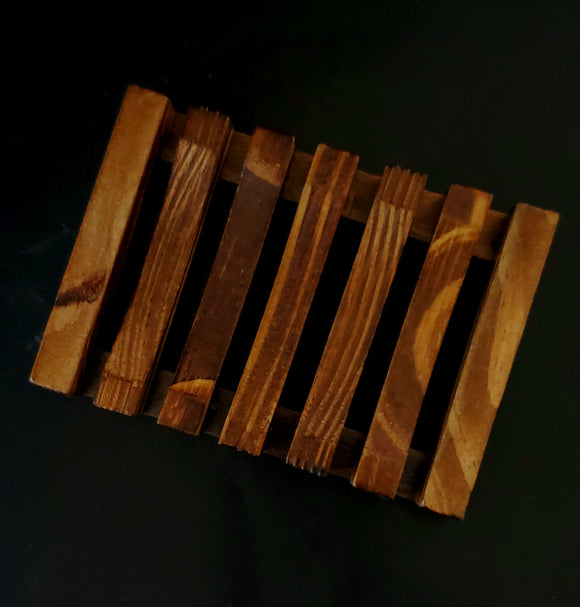 Walnut colored  slated  wooden soap dish, rectangle shape