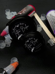 Tattoo balm in  in black tin 1 oz and 1/2 oz size