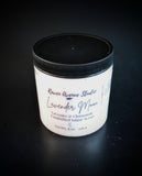 Light purple sugar scrub in clear container with black lid in 8 oz and 4 oz size