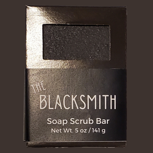 Blacksmith soap scrub bar. Black soap with fire background